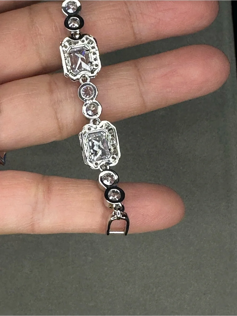 Elegant Silver-Tone Crystal Link Bracelet - Silver